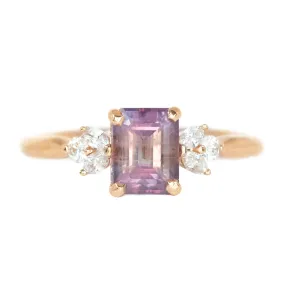 1.68ct Pink Emerald Cut Sapphire With Cluster Diamond Side Ring In 14k Rose Gold