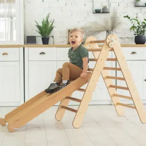 2-in-1 Montessori Climbing Set: Triangle Ladder   Slide Board/Ramp | Beige