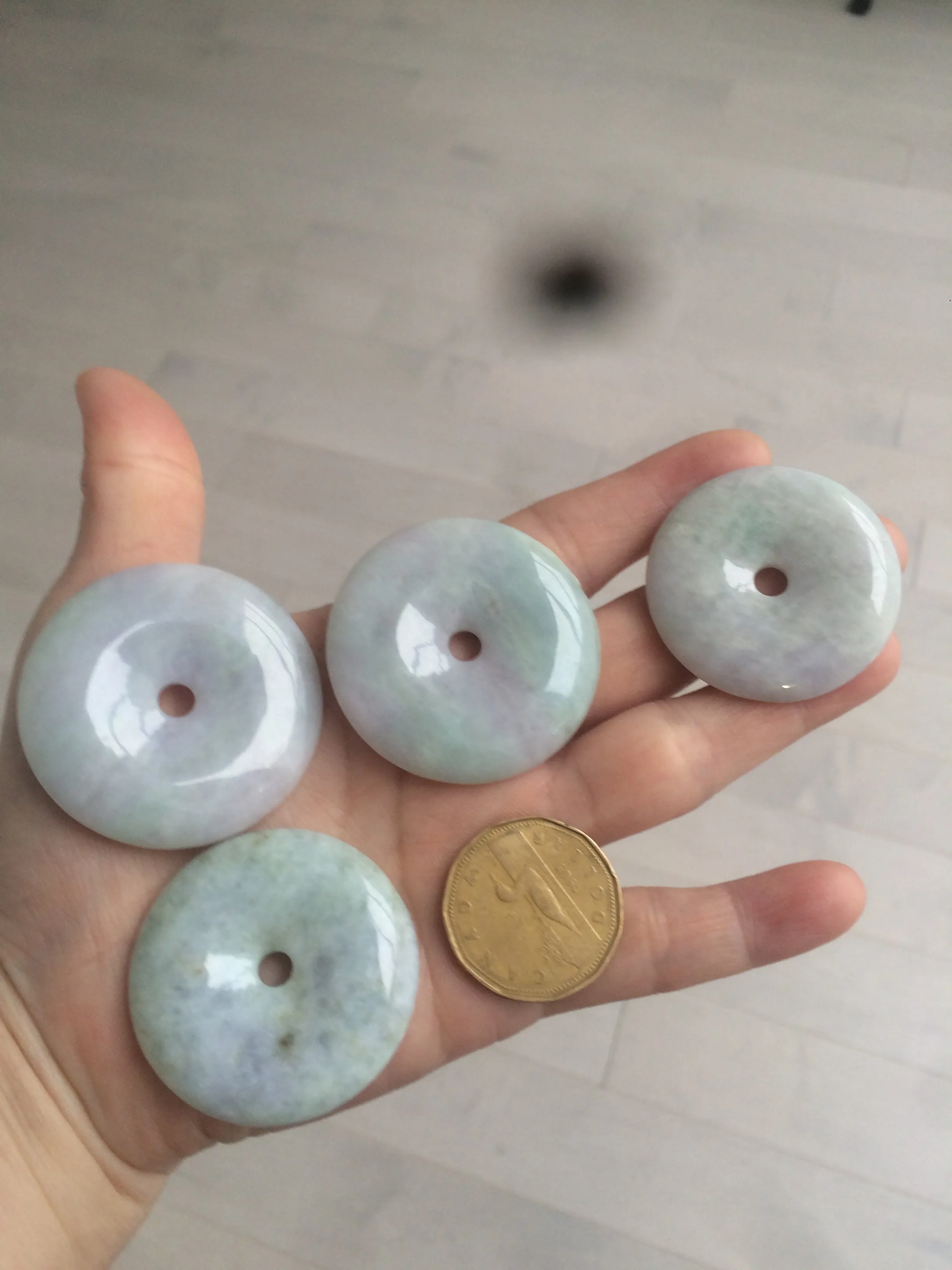 38-43mm Type A 100% Natural green/purple Jadeite Jade Safety Guardian Button donut Pendant/worry stone/car hanger group AE27