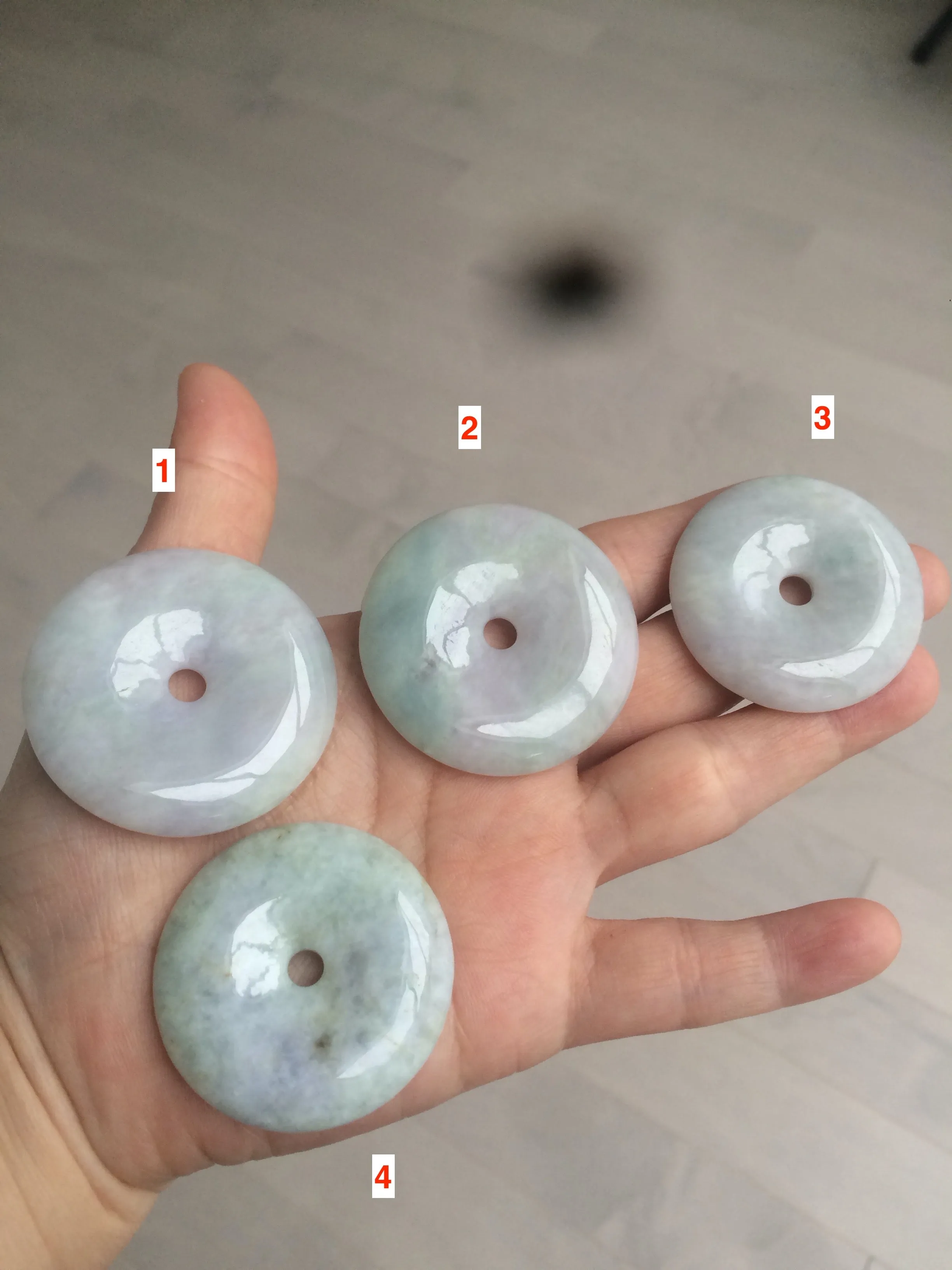 38-43mm Type A 100% Natural green/purple Jadeite Jade Safety Guardian Button donut Pendant/worry stone/car hanger group AE27