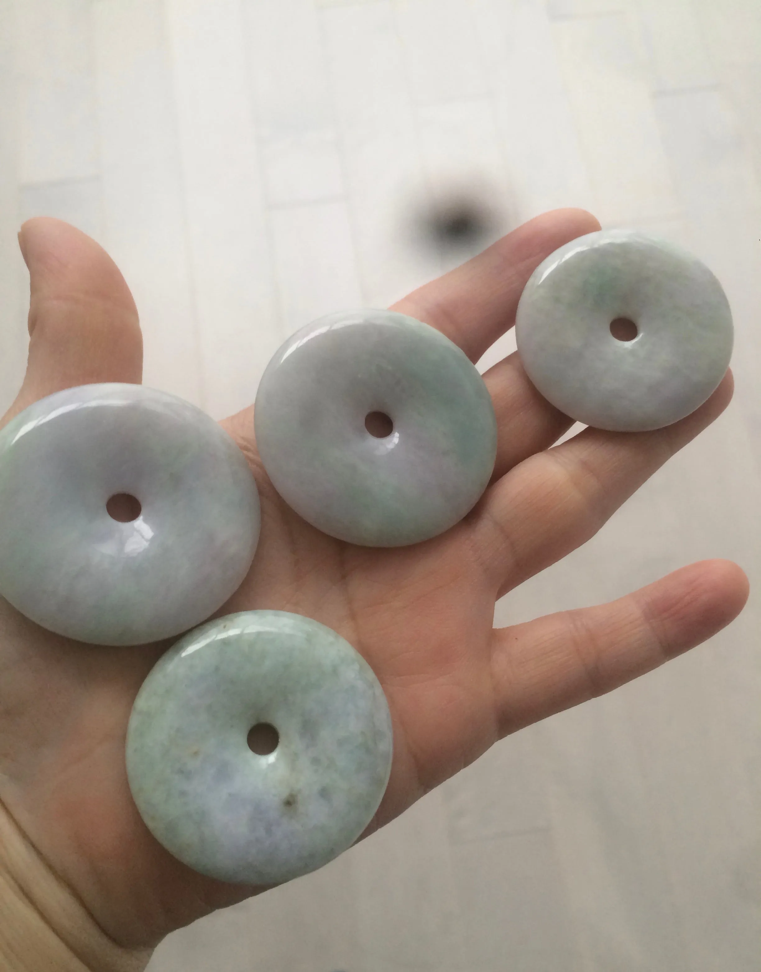 38-43mm Type A 100% Natural green/purple Jadeite Jade Safety Guardian Button donut Pendant/worry stone/car hanger group AE27