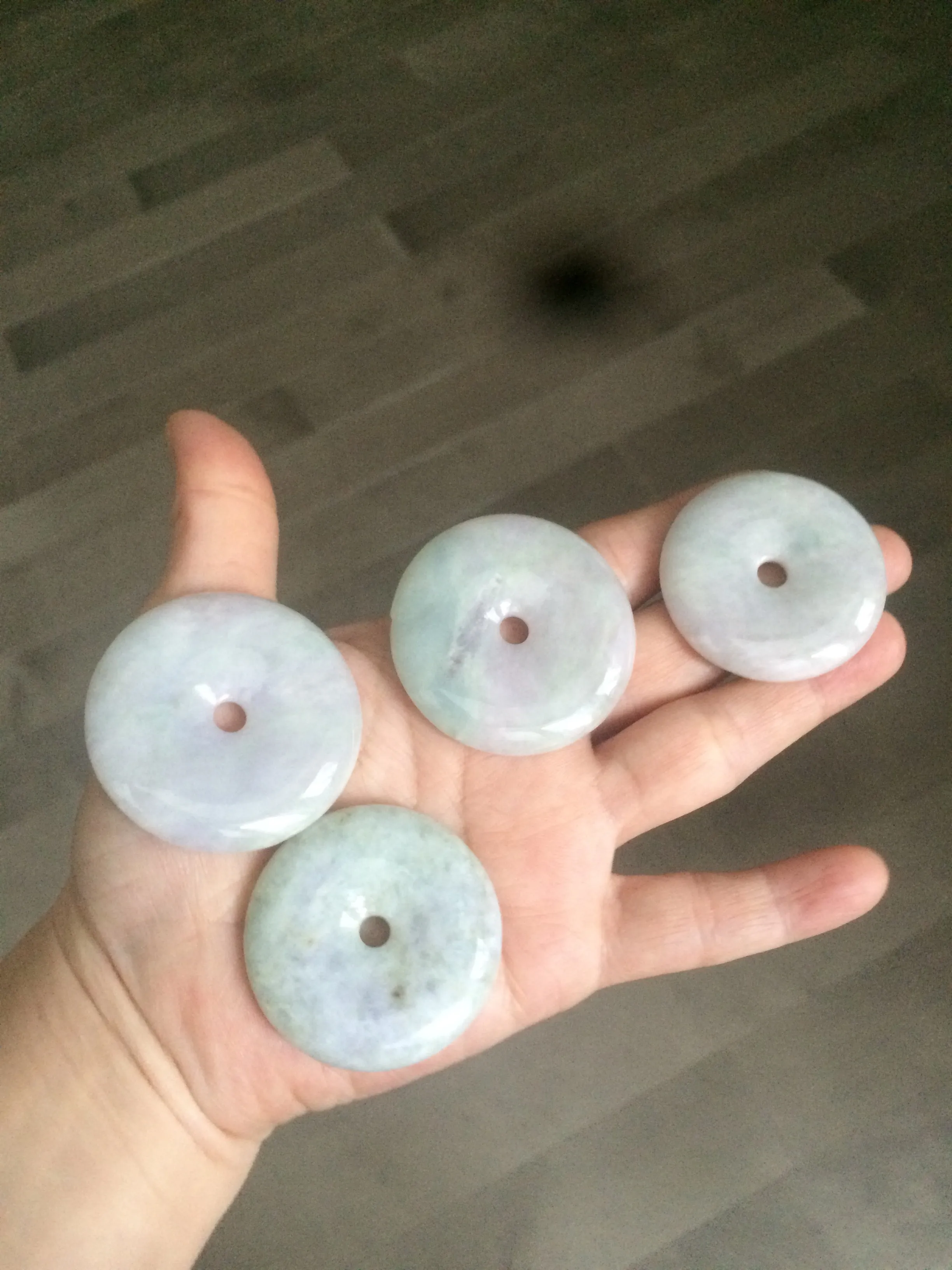 38-43mm Type A 100% Natural green/purple Jadeite Jade Safety Guardian Button donut Pendant/worry stone/car hanger group AE27