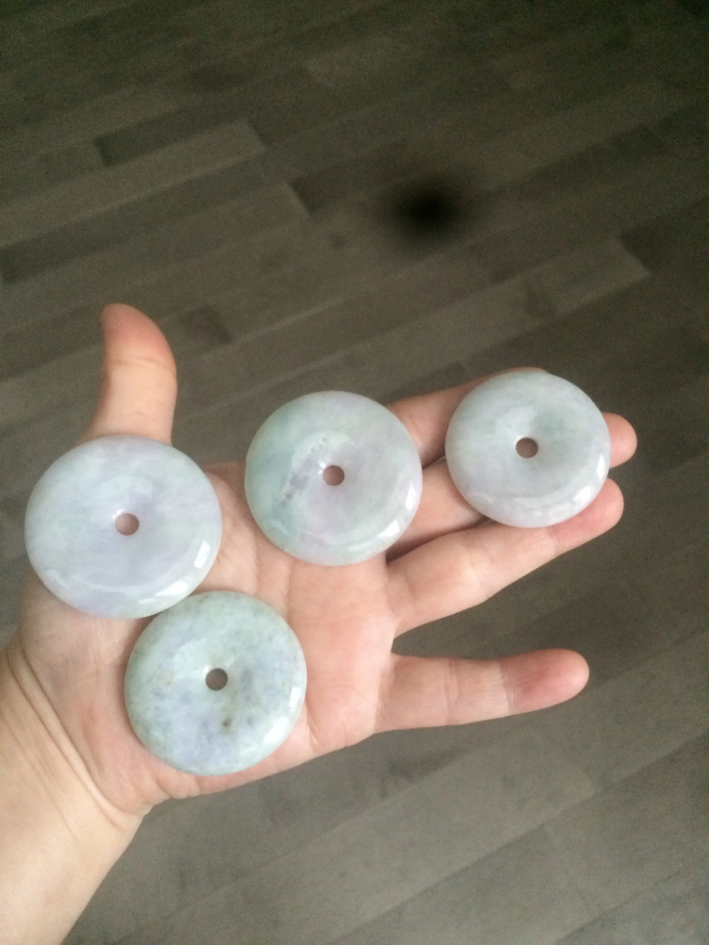 38-43mm Type A 100% Natural green/purple Jadeite Jade Safety Guardian Button donut Pendant/worry stone/car hanger group AE27