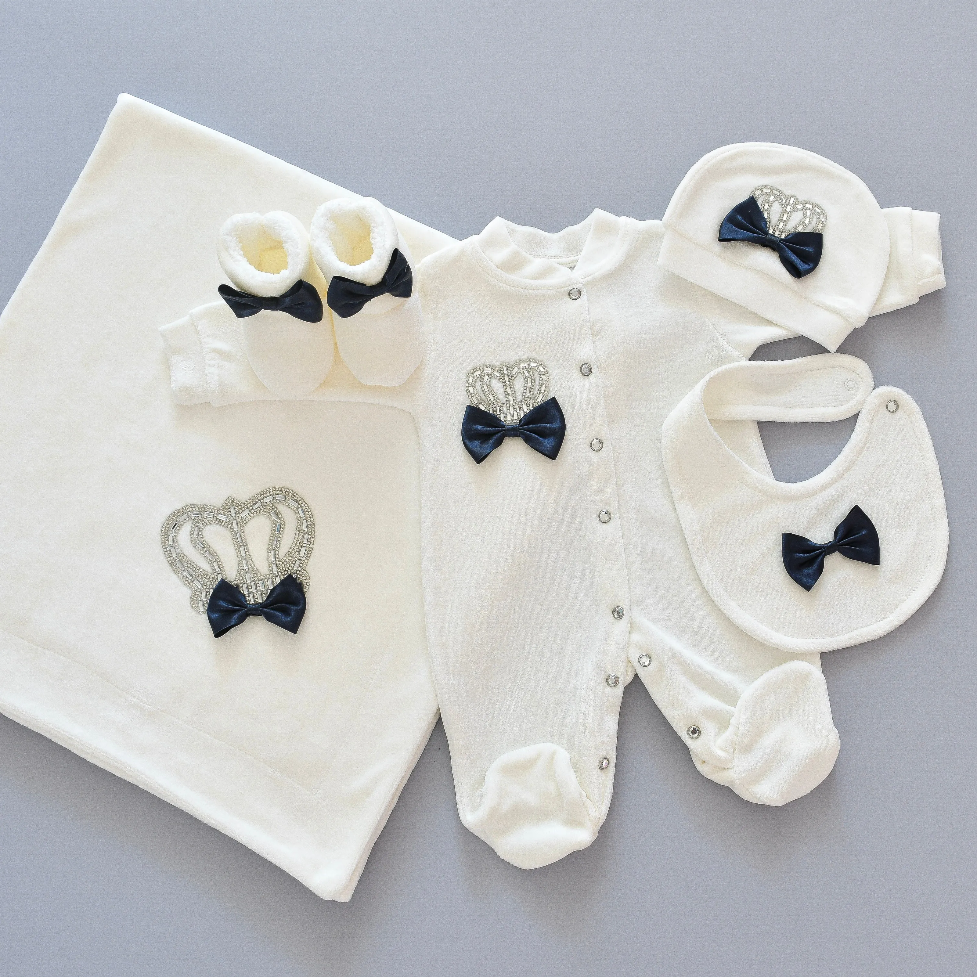 5 Piece Velvet Newborn Baby Boy set