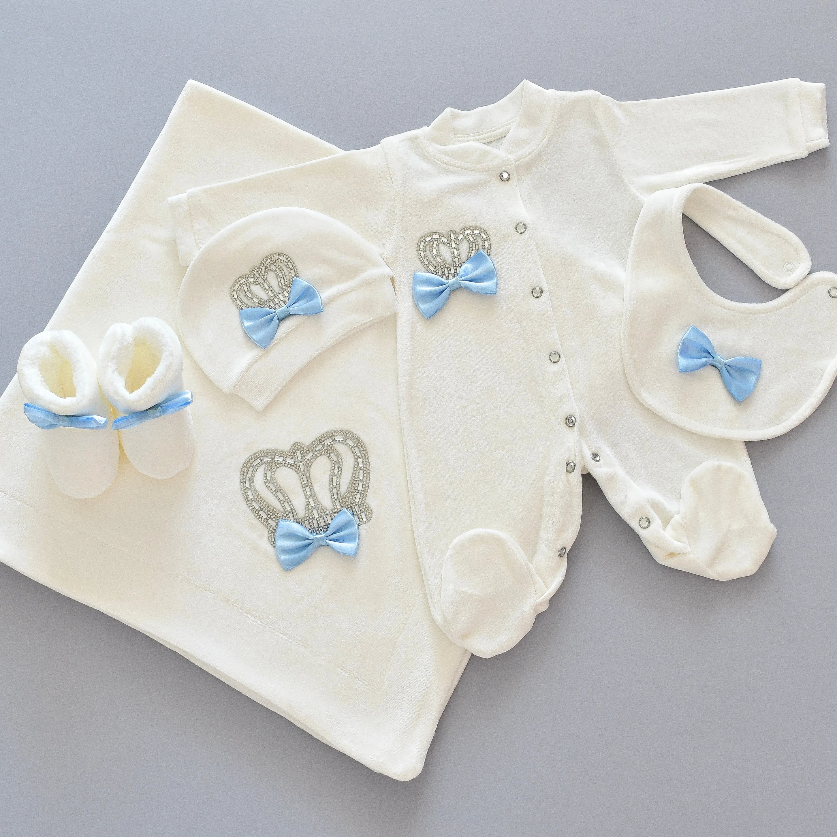 5 Piece Velvet Newborn Baby Boy set