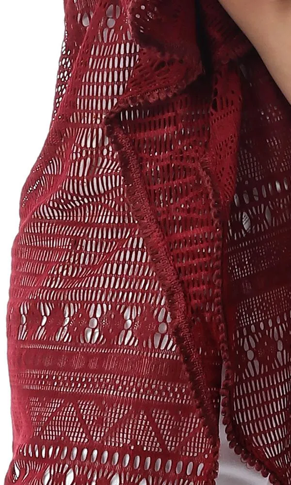 54340 Perforated Burgundy Long Top With Drawstring Waist