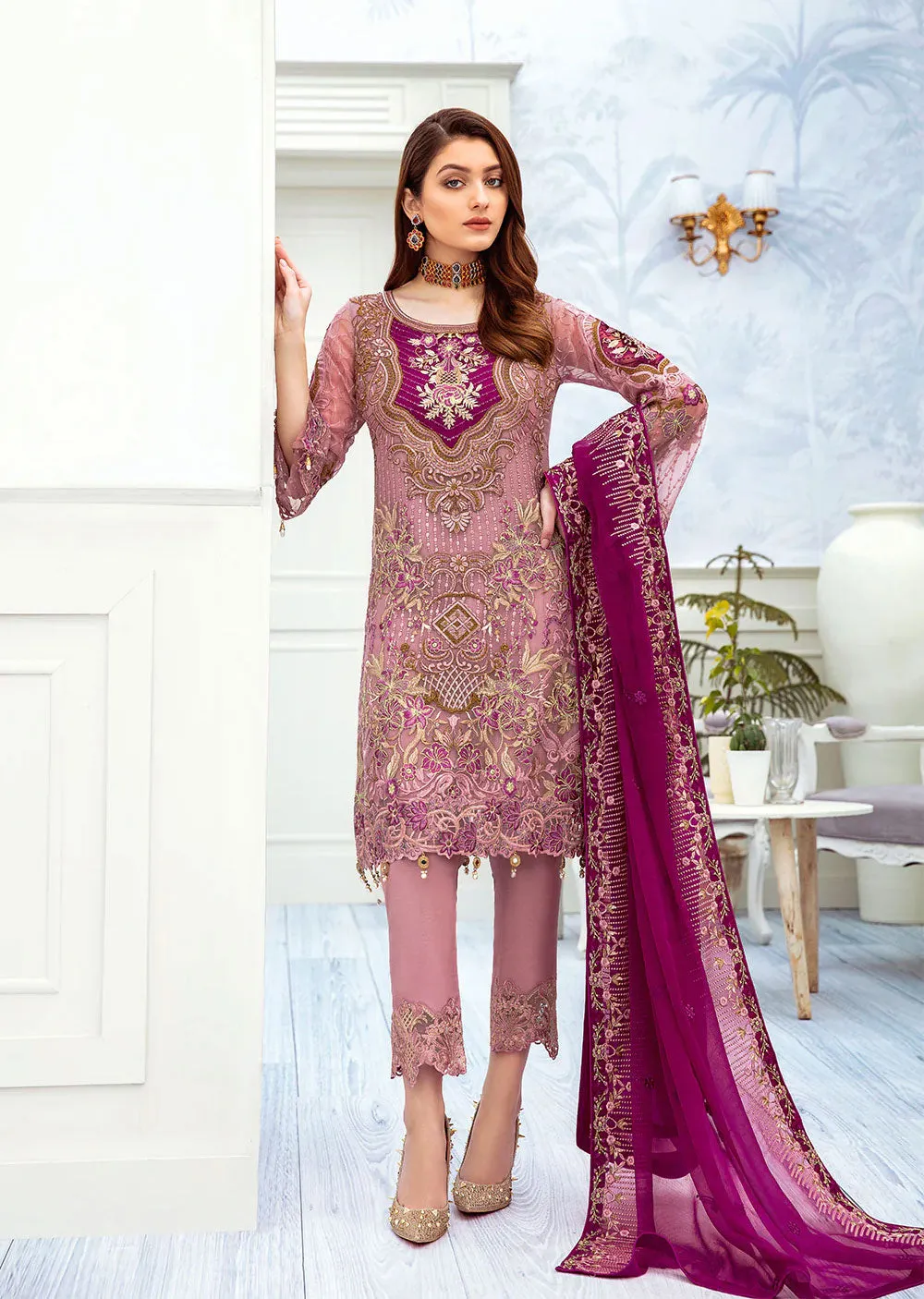 A-210R - Readymade Chiffon Suit - Chevron Vol 2 Ramsha