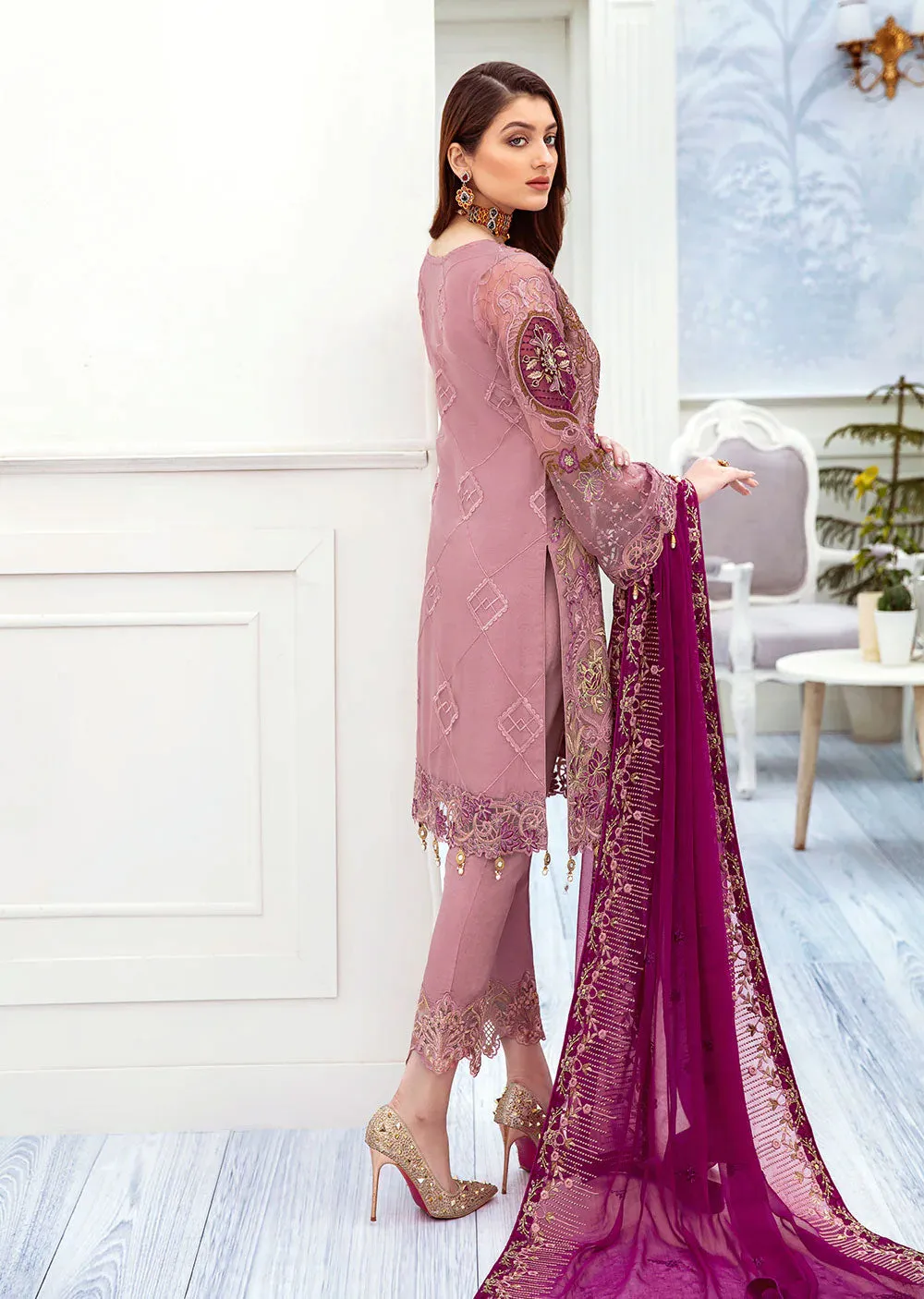 A-210R - Readymade Chiffon Suit - Chevron Vol 2 Ramsha