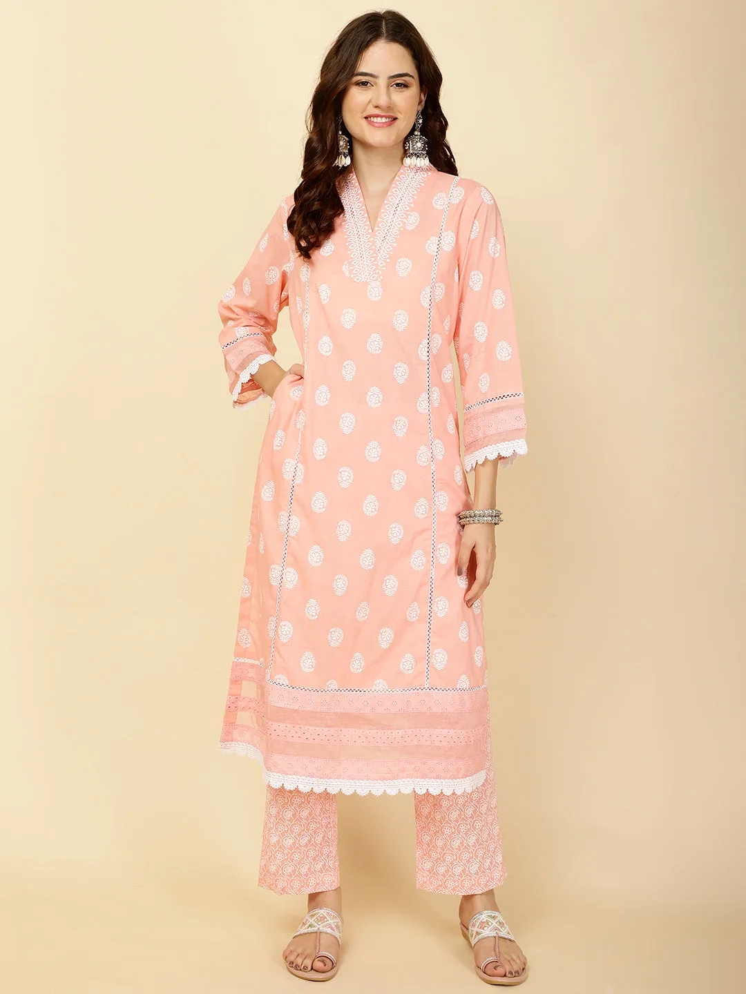 Abstract Printed Cotton Kurta With Pants