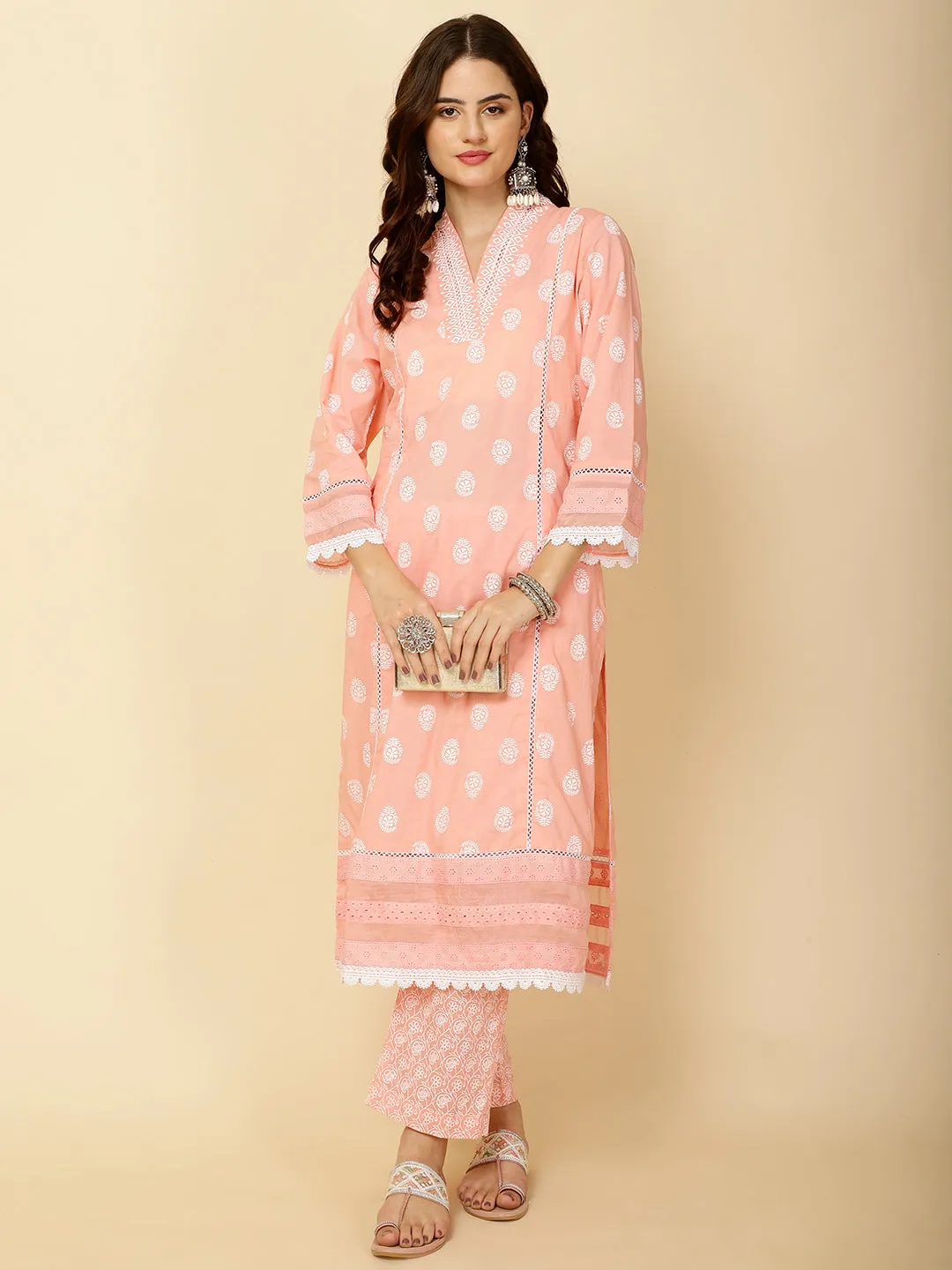 Abstract Printed Cotton Kurta With Pants