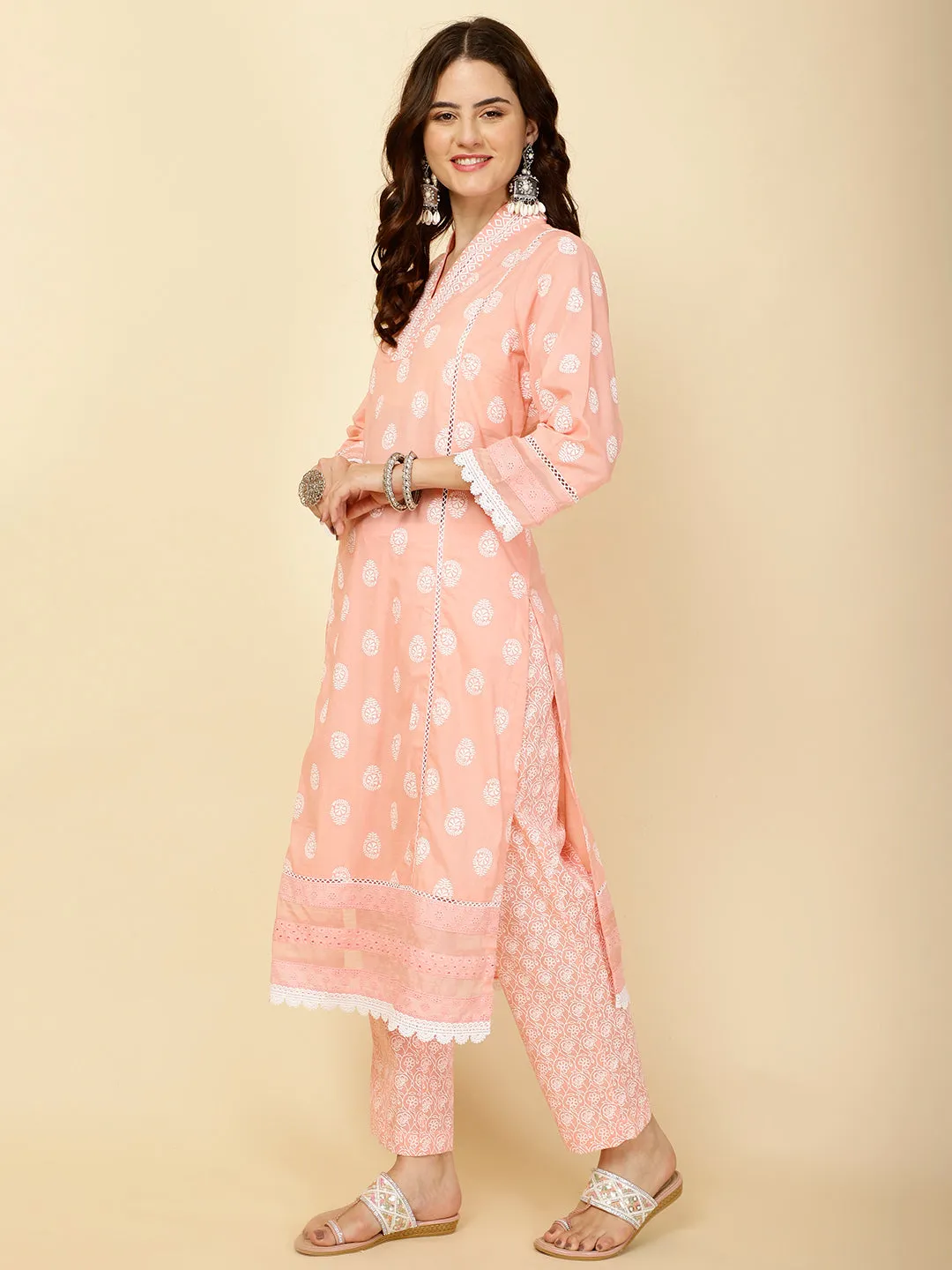 Abstract Printed Cotton Kurta With Pants