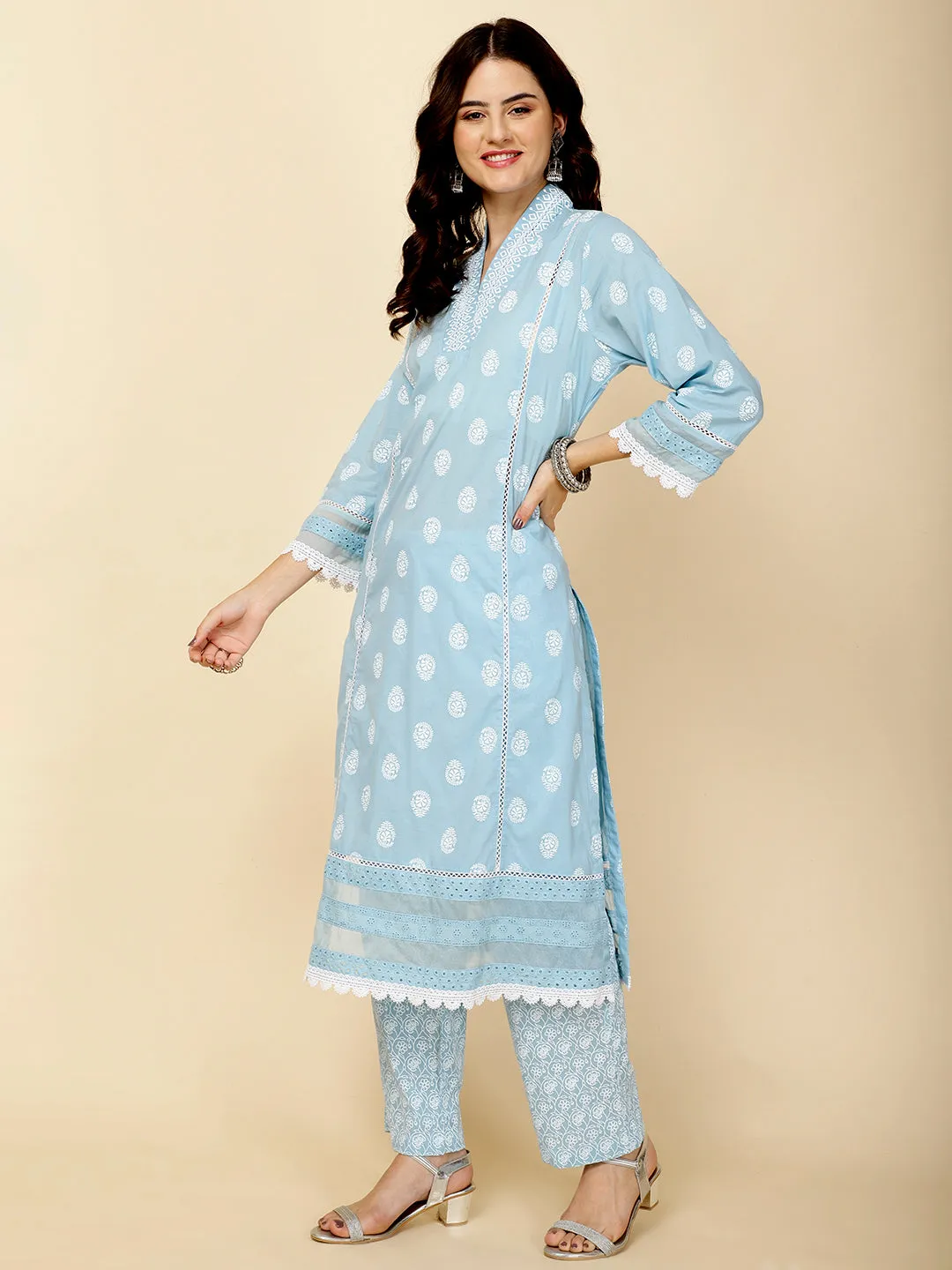 Abstract Printed Cotton Kurta With Pants