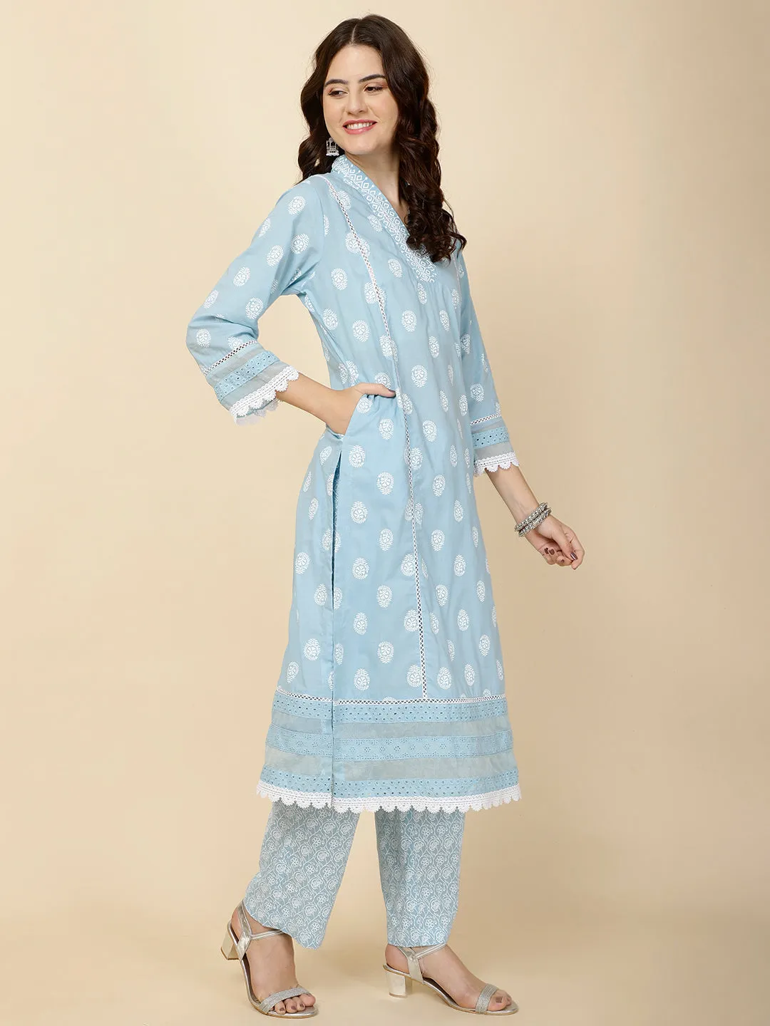 Abstract Printed Cotton Kurta With Pants