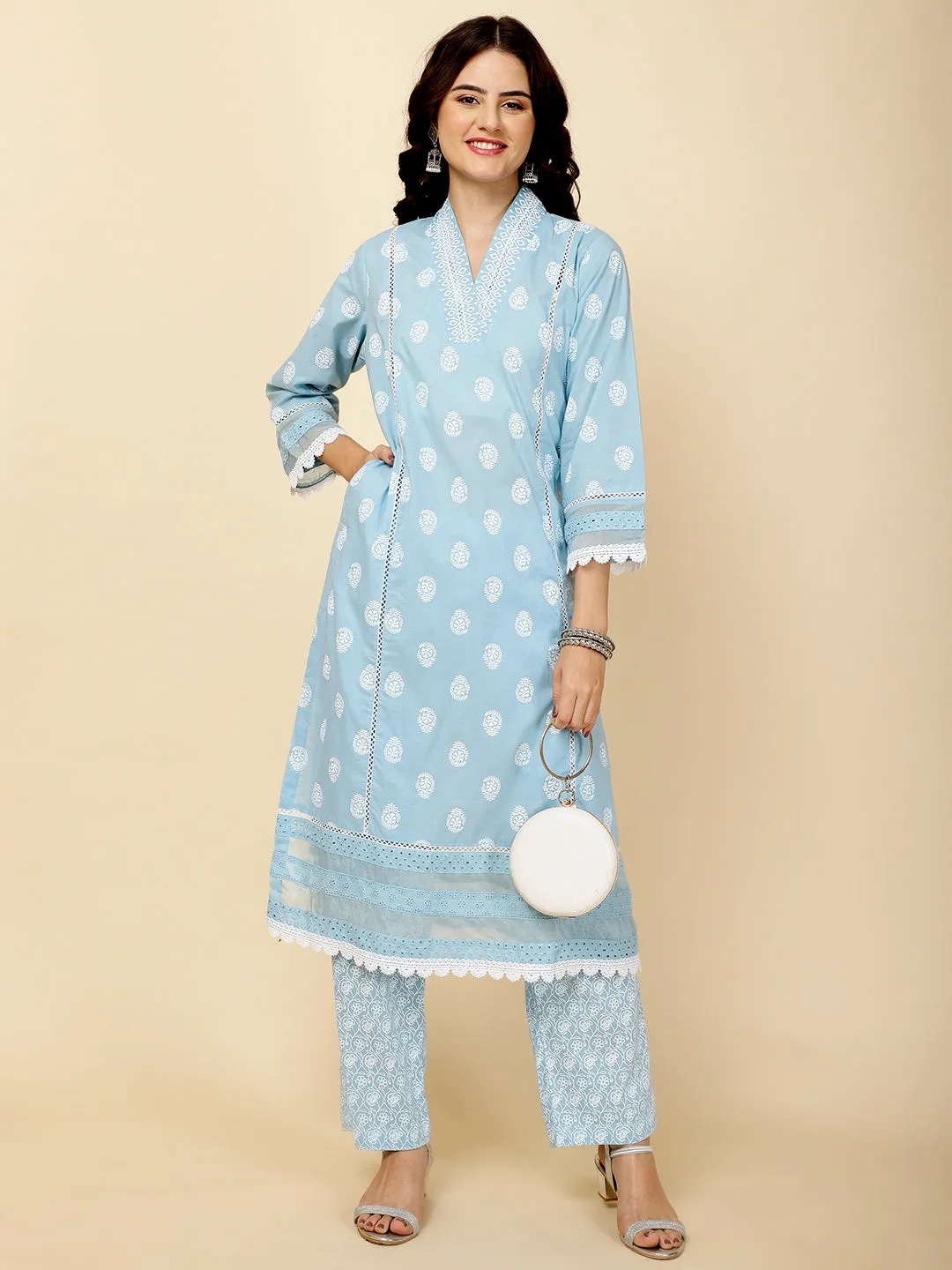 Abstract Printed Cotton Kurta With Pants