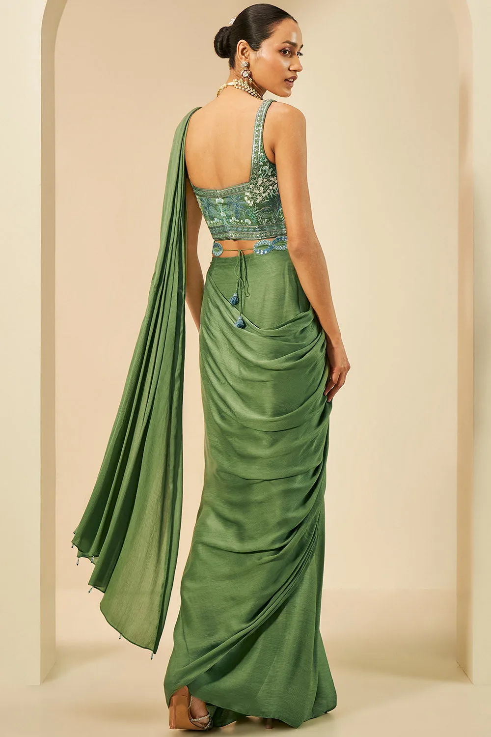 Aelfdene Embroidered Pre-draped Chiffon Saree