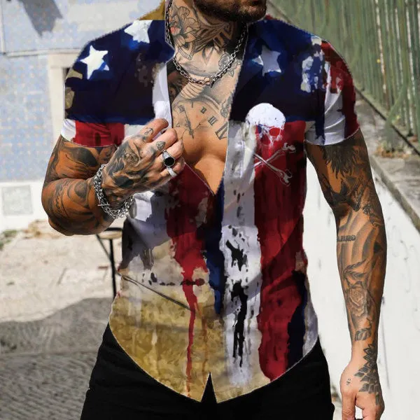 AMERICAN'S FLAG SKULL PRINTED SHIRT