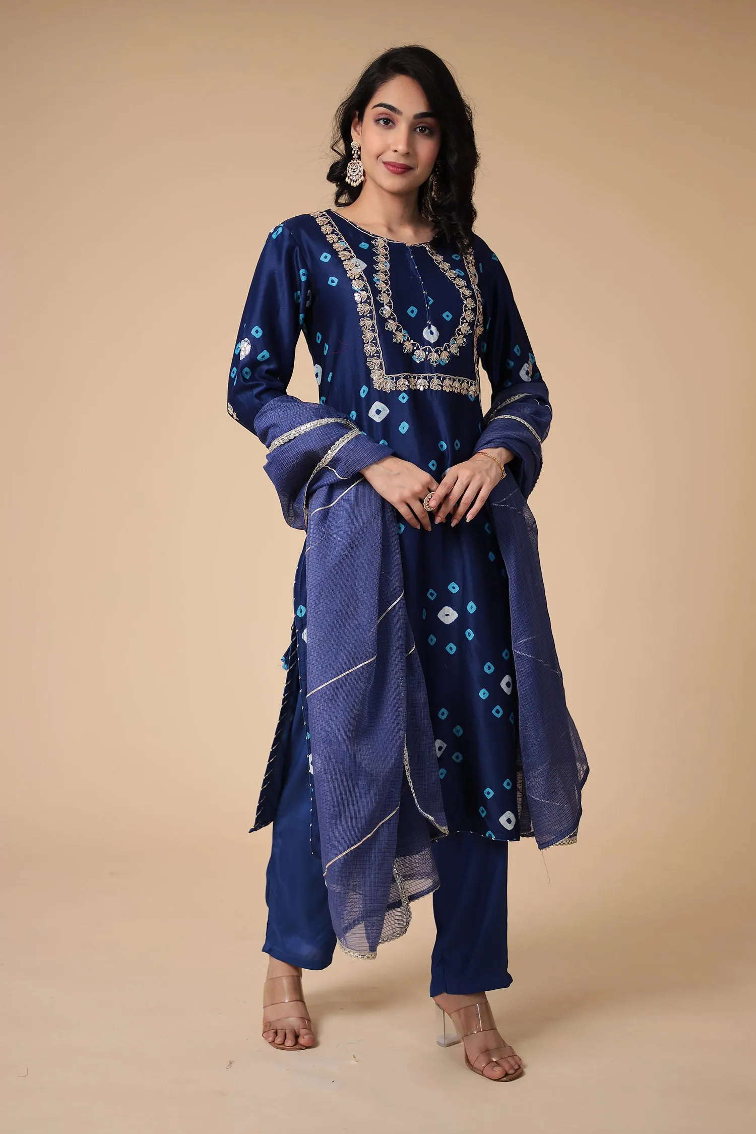 Bandhej Chanderi Silk Suit with Embroidered work