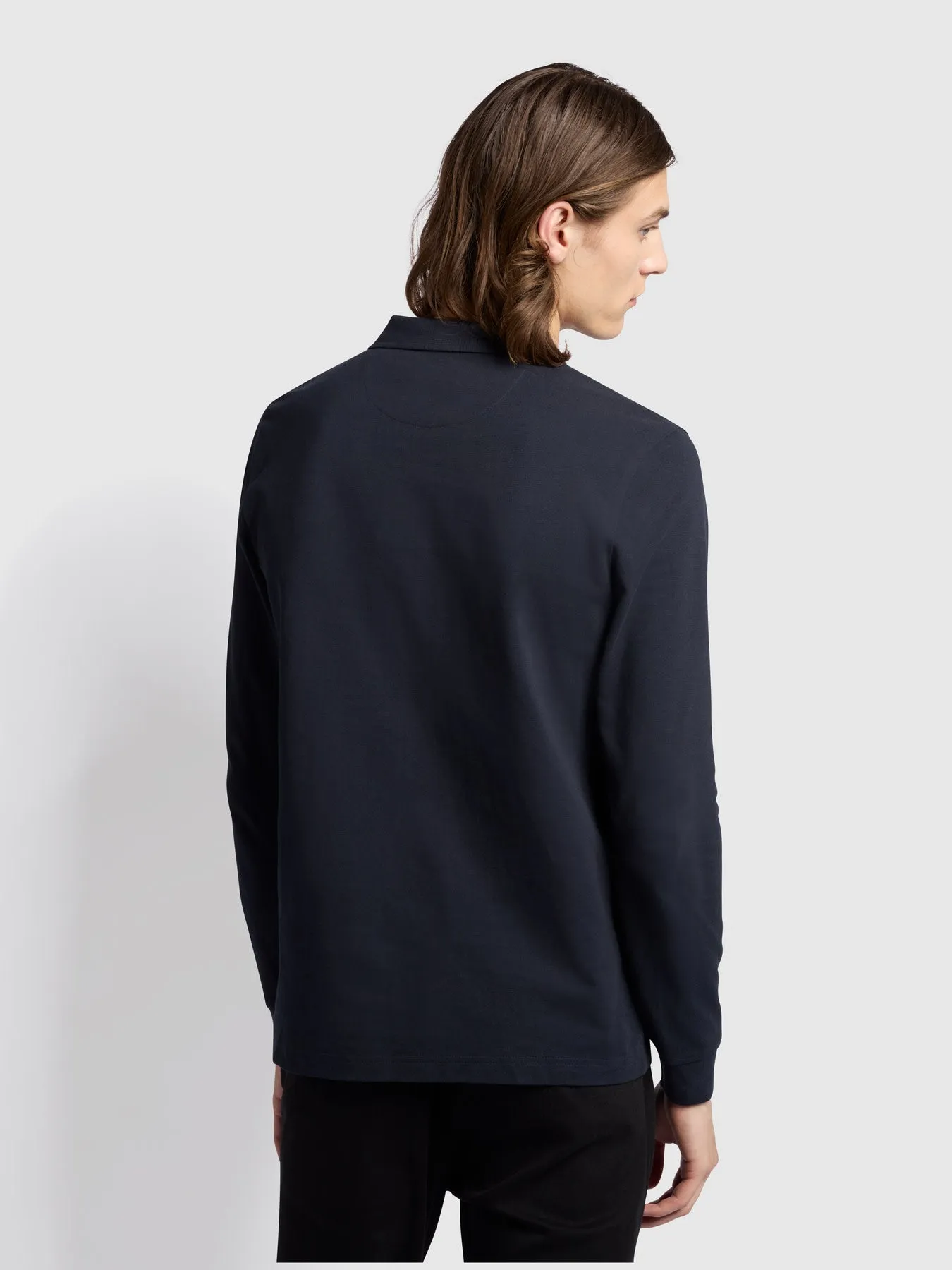 Blanes Organic Cotton Long Sleeve Polo Shirt In True Navy