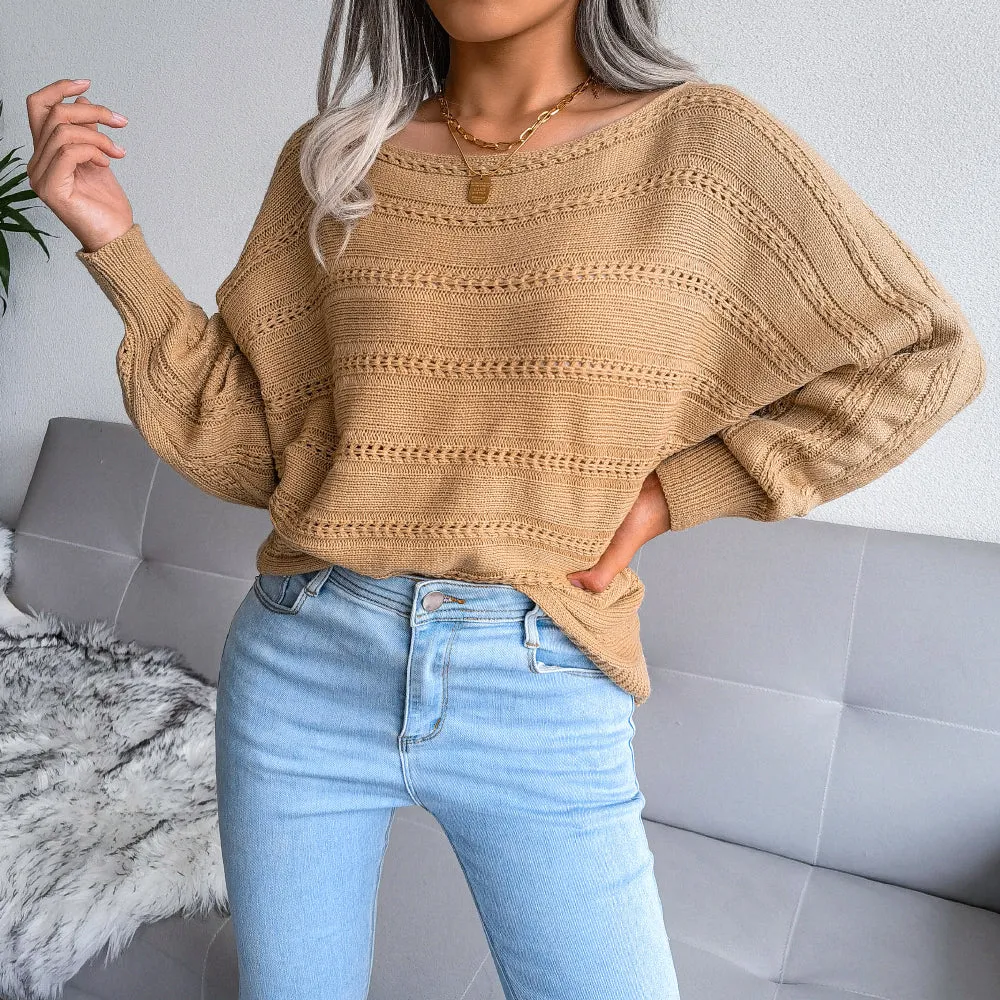 Boat Neck Dolman Sleeve Ribbed Trim Sweater