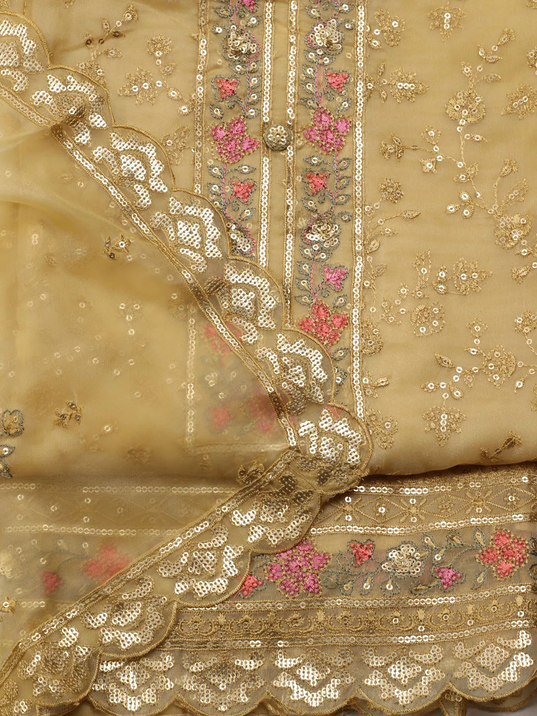 Booti Embroidered Organza Unstitched Suit Piece With Dupatta