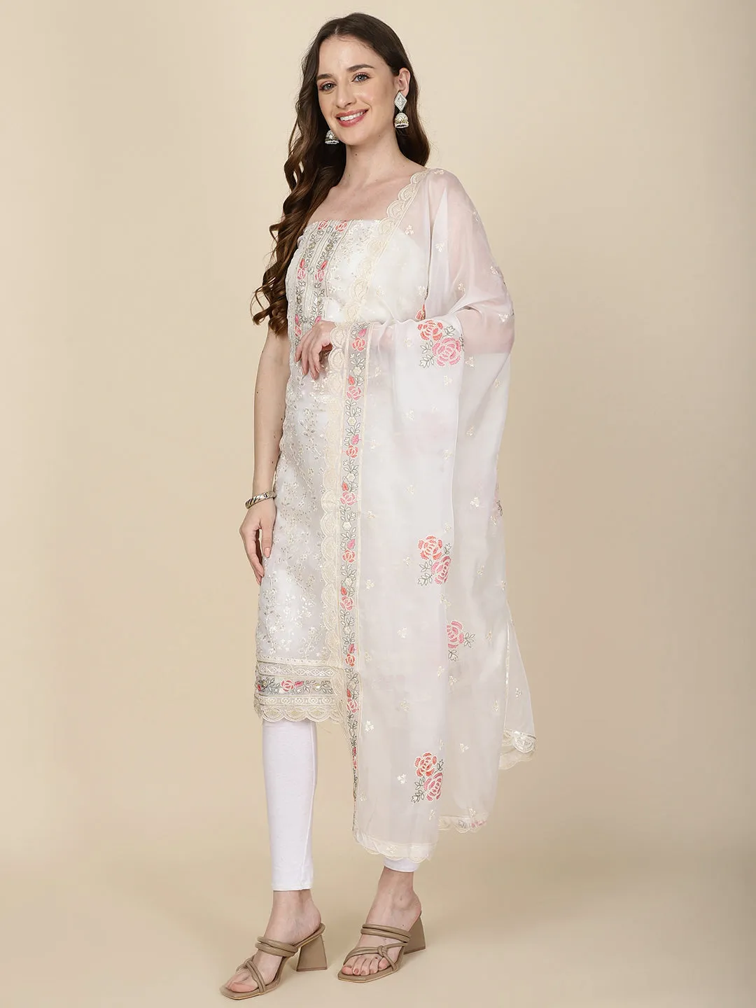 Booti Embroidered Organza Unstitched Suit Piece With Dupatta