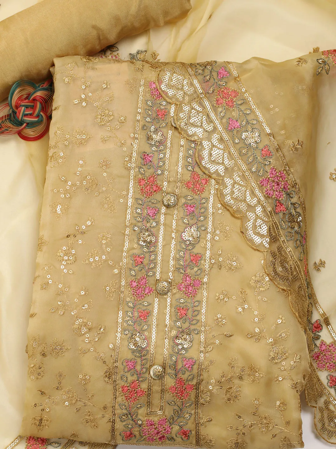 Booti Embroidered Organza Unstitched Suit Piece With Dupatta