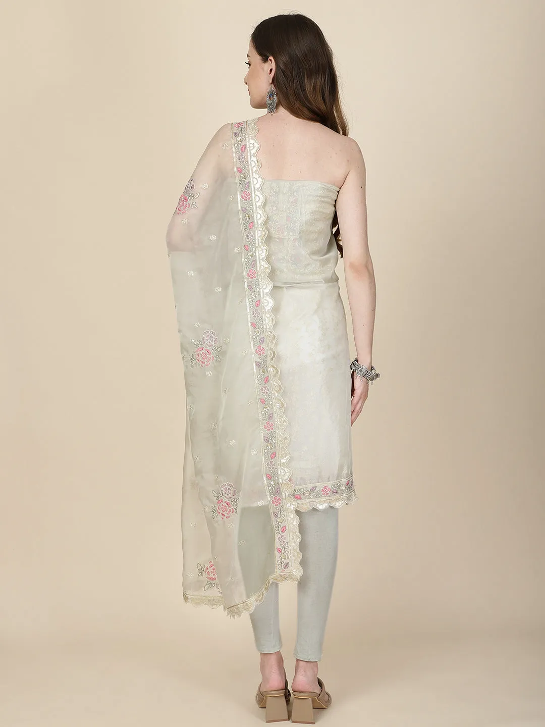 Booti Embroidered Organza Unstitched Suit Piece With Dupatta