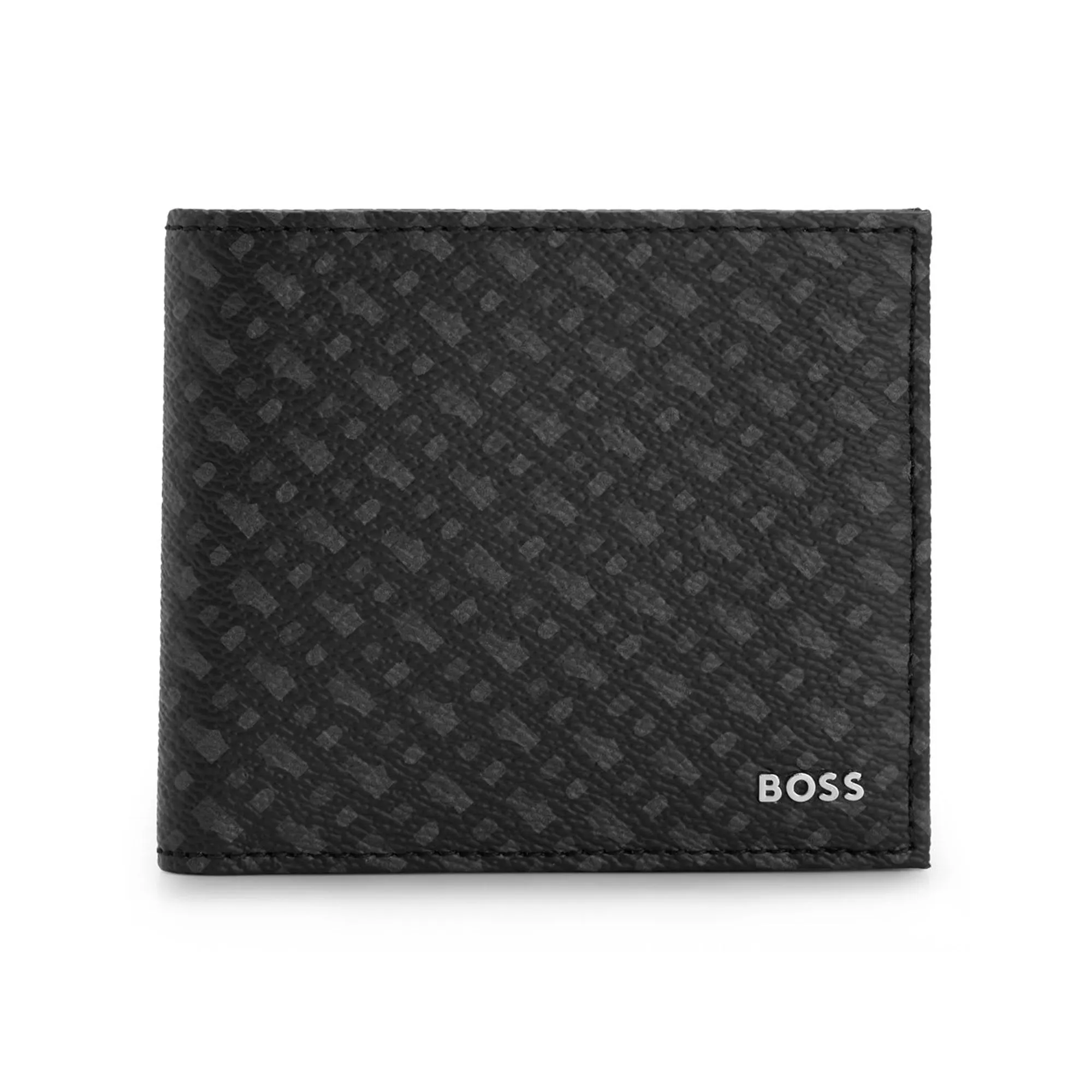 Boss Byron RFID Large Tri Fold Wallet - Black/Grey AOP