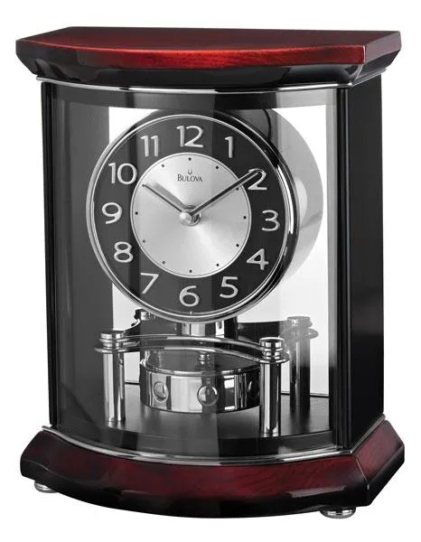 Bulova Gentry Pendulum Mantel Clock - Mahogany Finish - Rotating Pendulum