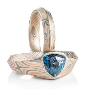 Celestial Ring Set in Mokume Gane Twist Pattern with Alexandrite