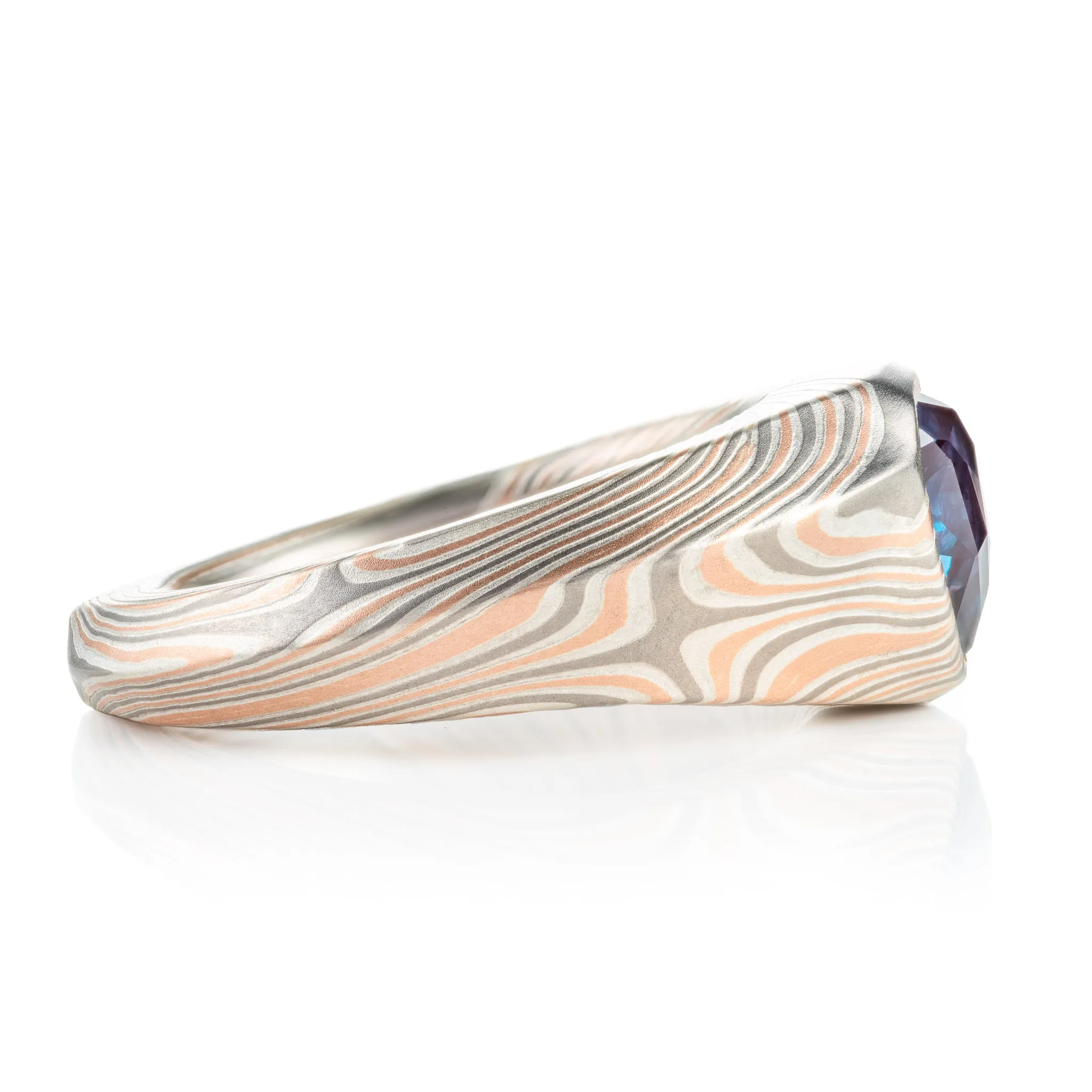 Celestial Ring Set in Mokume Gane Twist Pattern with Alexandrite