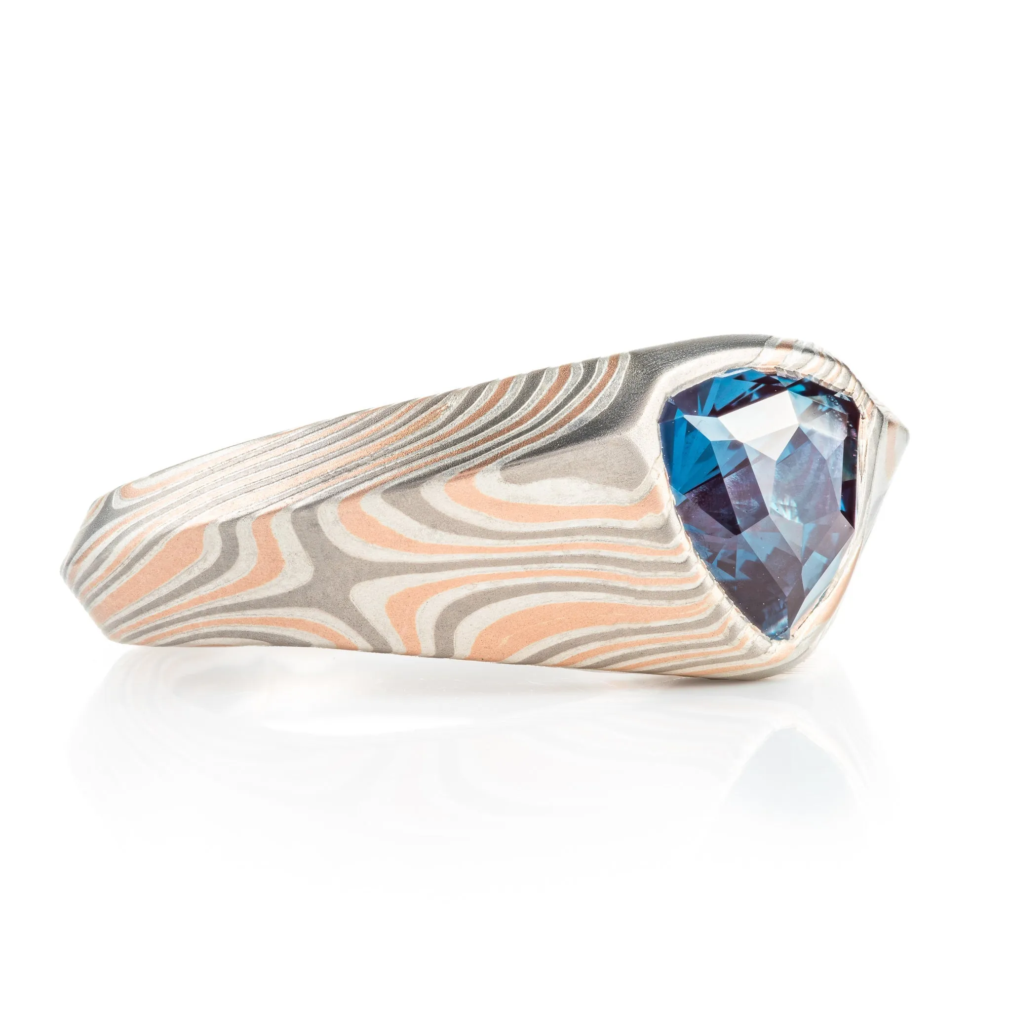 Celestial Ring Set in Mokume Gane Twist Pattern with Alexandrite