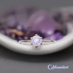 Classic Silver Lavender Moon Quartz Solitaire Gemstone Ring | Moonkist Designs