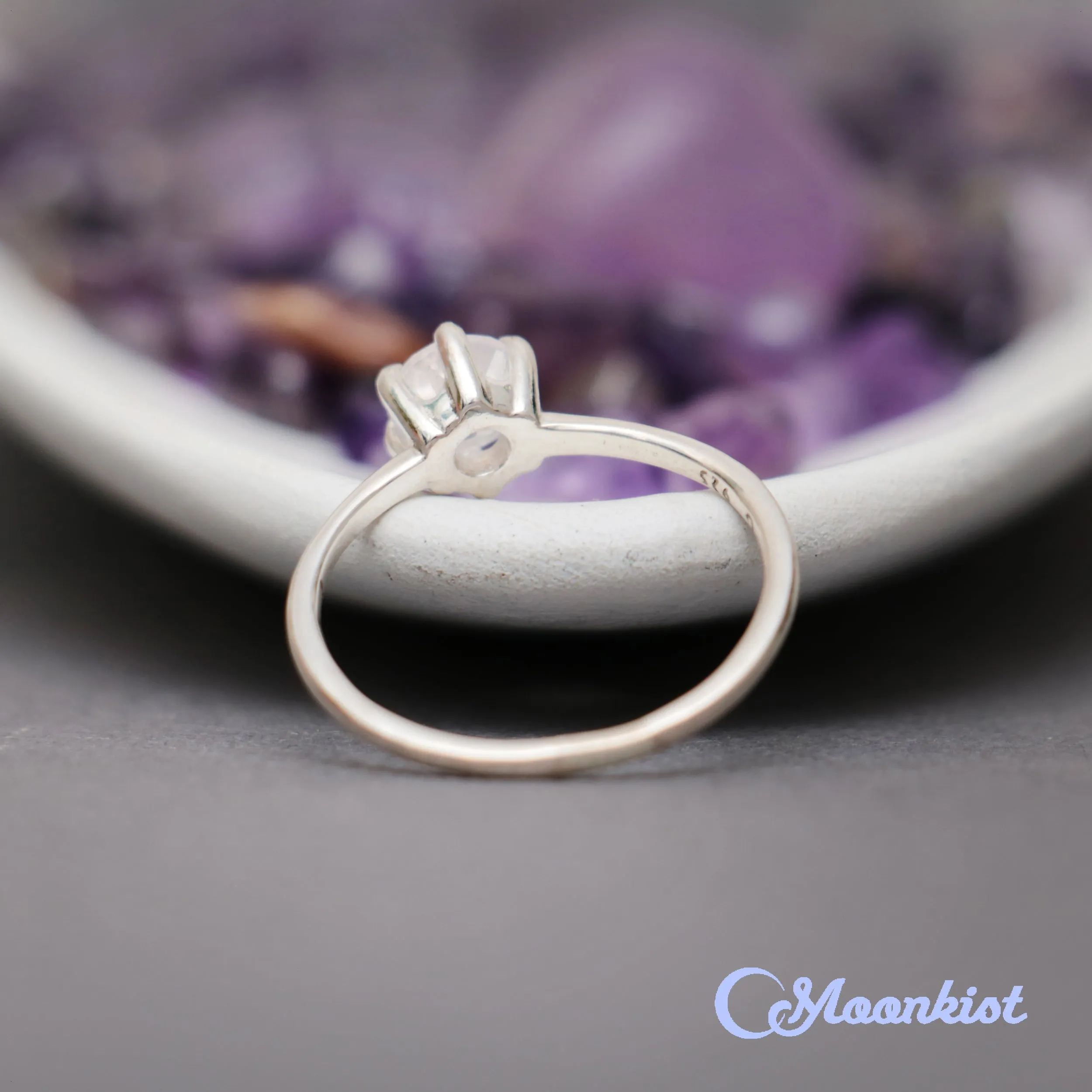 Classic Silver Lavender Moon Quartz Solitaire Gemstone Ring | Moonkist Designs