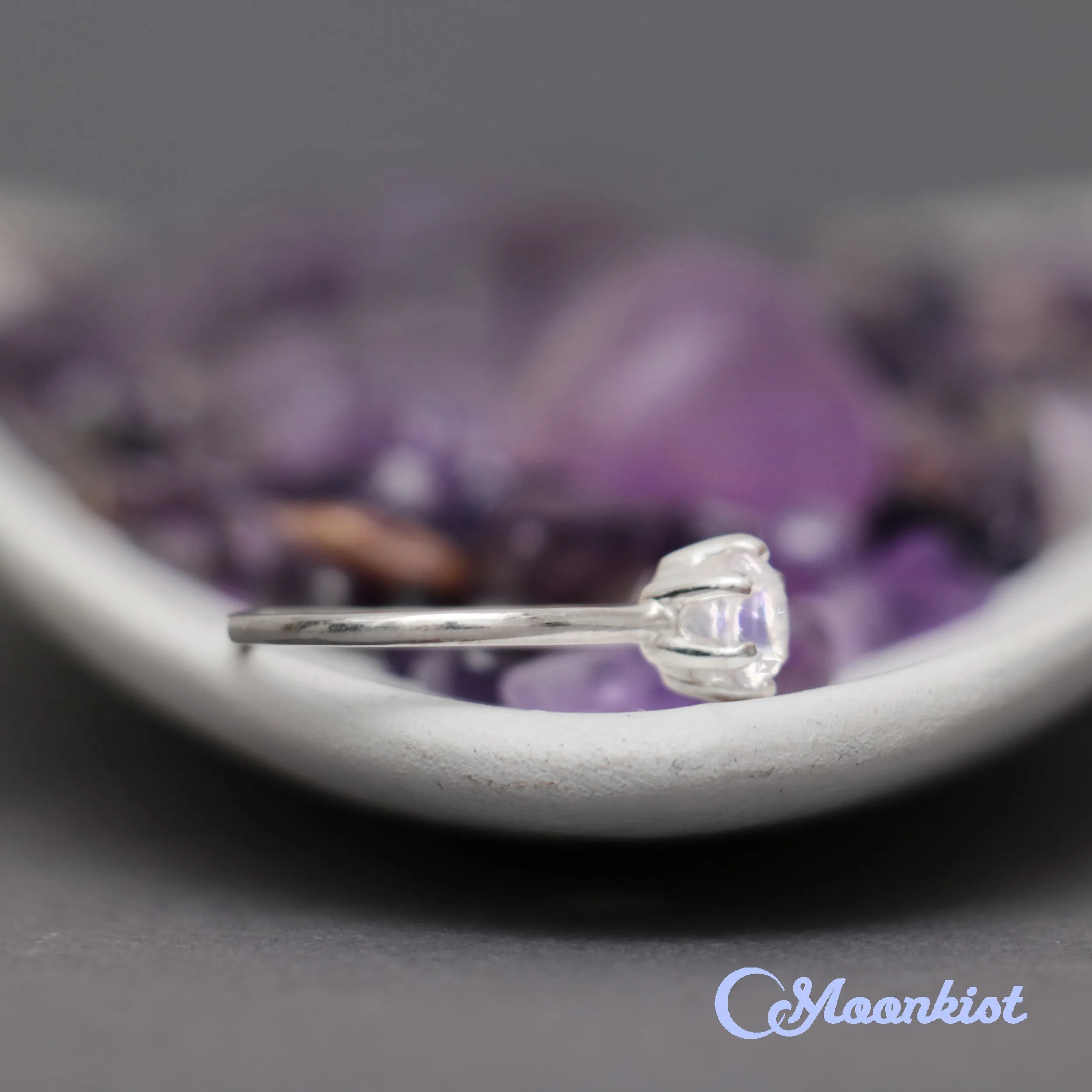 Classic Silver Lavender Moon Quartz Solitaire Gemstone Ring | Moonkist Designs