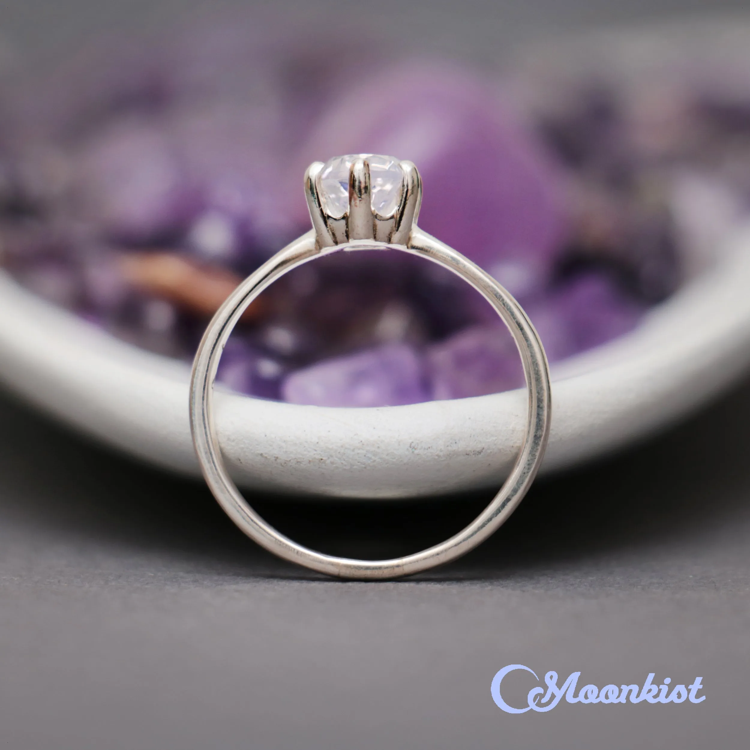 Classic Silver Lavender Moon Quartz Solitaire Gemstone Ring | Moonkist Designs