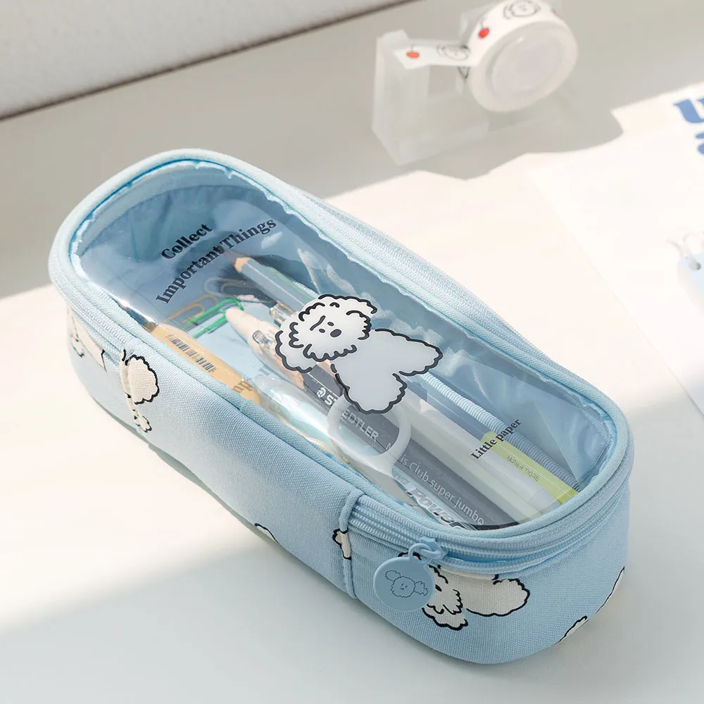 Clear Cute Poodle Puppy Dog Pencase Pencilcases Transparent Stationery Cosmetic Pouch Bag Cotton School Office Gifts Students Teens Girls Womens