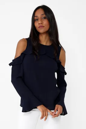 Cold Shoulder Blouse in Navy Ex Brand