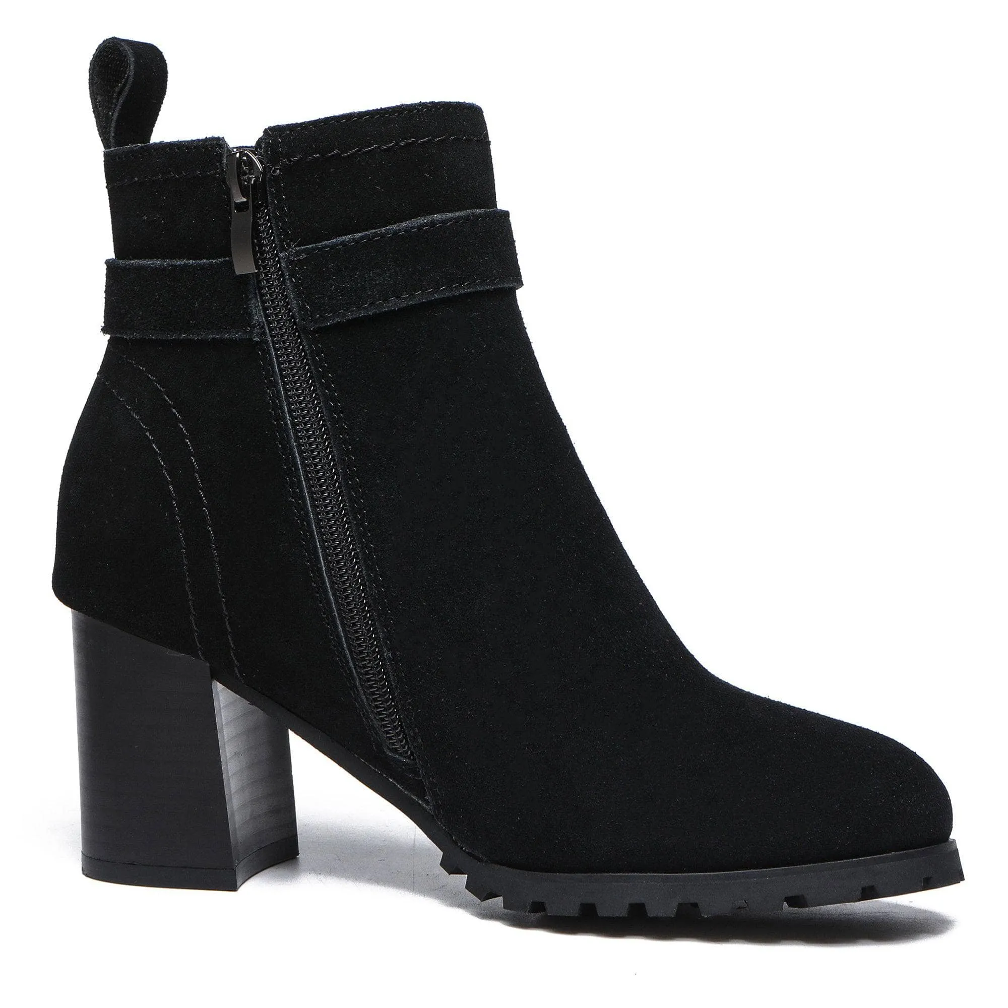 Coney Zipper Leather Ankle Boots