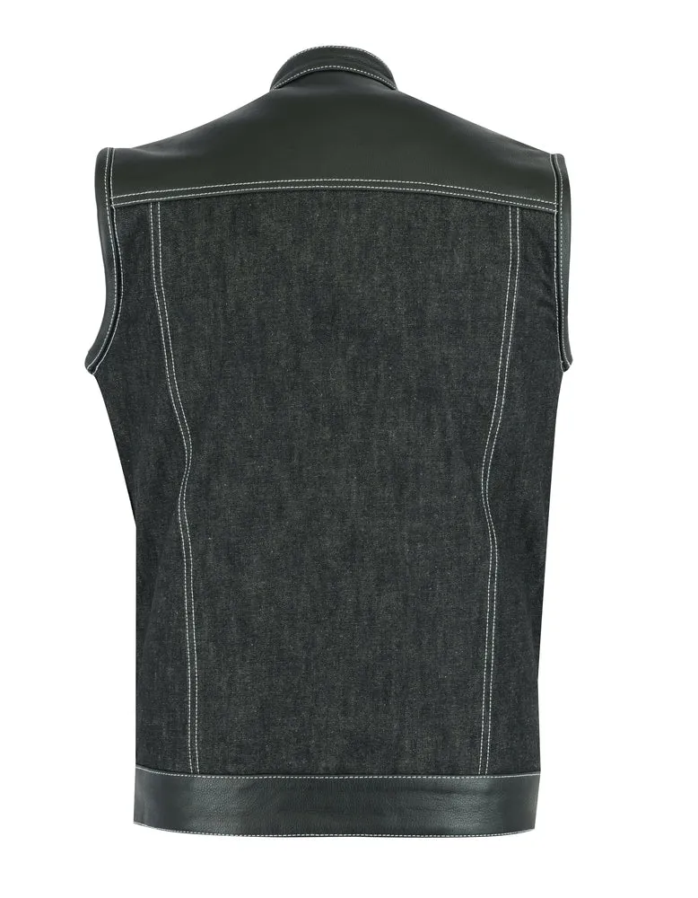 DM Men's Leather/Denim Combo Vest