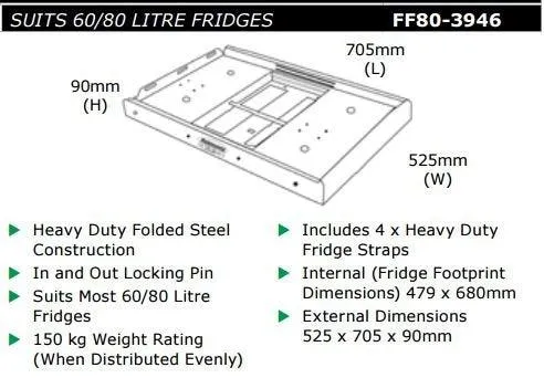 Dobinsons 4x4 Full Extension Fridge Slide for 60L and 80L Fridges (FF80-3946)