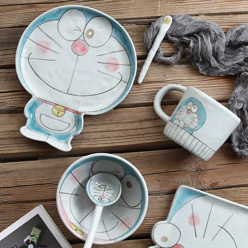 DORAEMON Ceramic Breakfast Set: Plate, Spoon, Bowl - Ideal Gift for Tea Drinkers