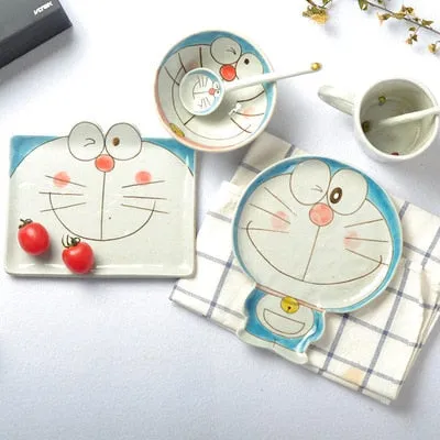 DORAEMON Ceramic Breakfast Set: Plate, Spoon, Bowl - Ideal Gift for Tea Drinkers