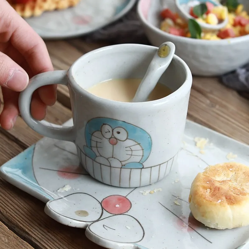 DORAEMON Ceramic Breakfast Set: Plate, Spoon, Bowl - Ideal Gift for Tea Drinkers