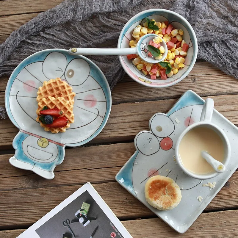 DORAEMON Ceramic Breakfast Set: Plate, Spoon, Bowl - Ideal Gift for Tea Drinkers