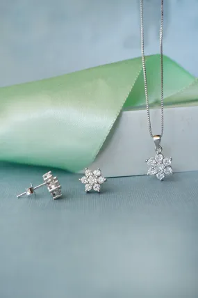 Floral Cluster Sterling Silver Pendant Set