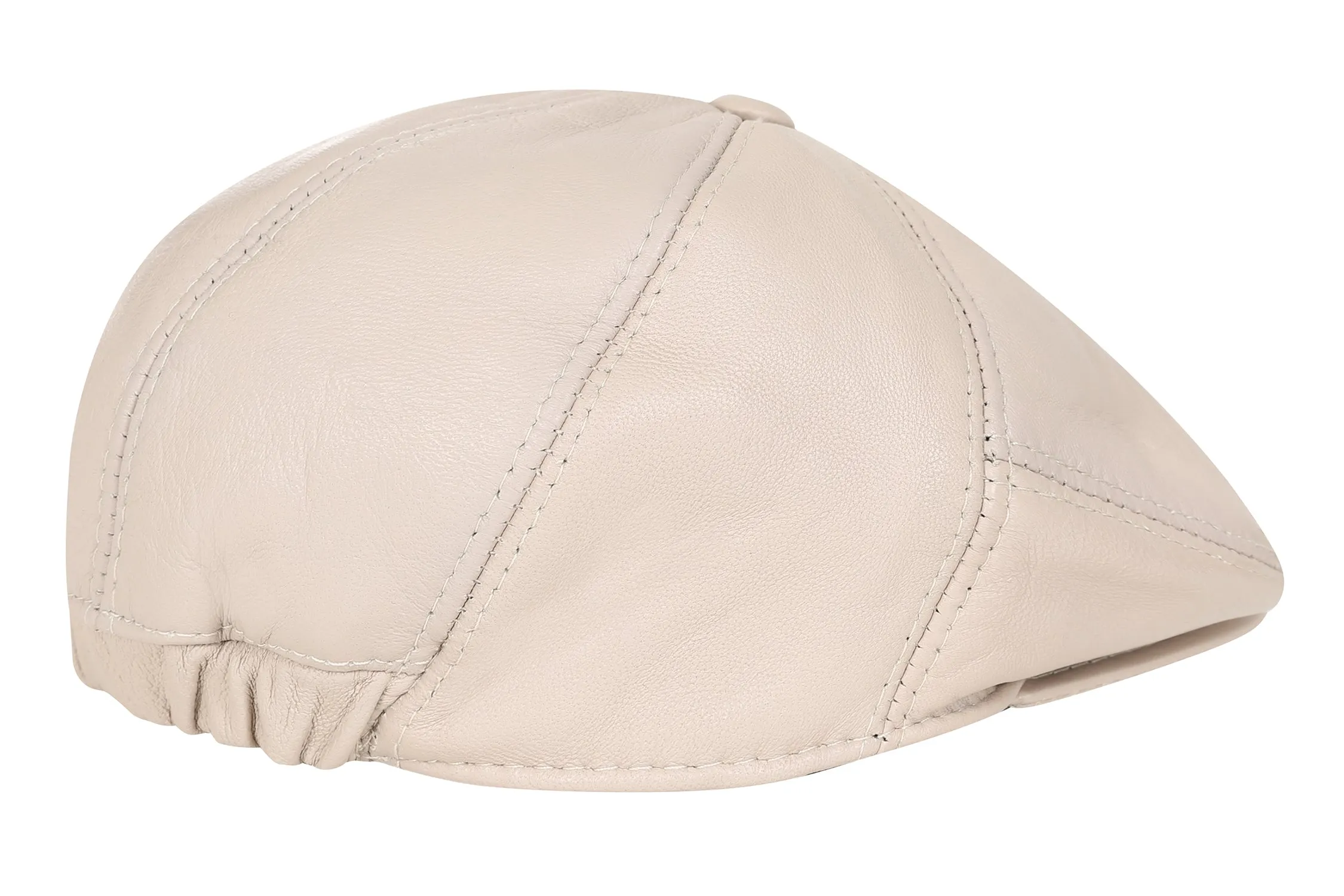 Genuine Off White Leather London Flat Cap - Timeless Classic