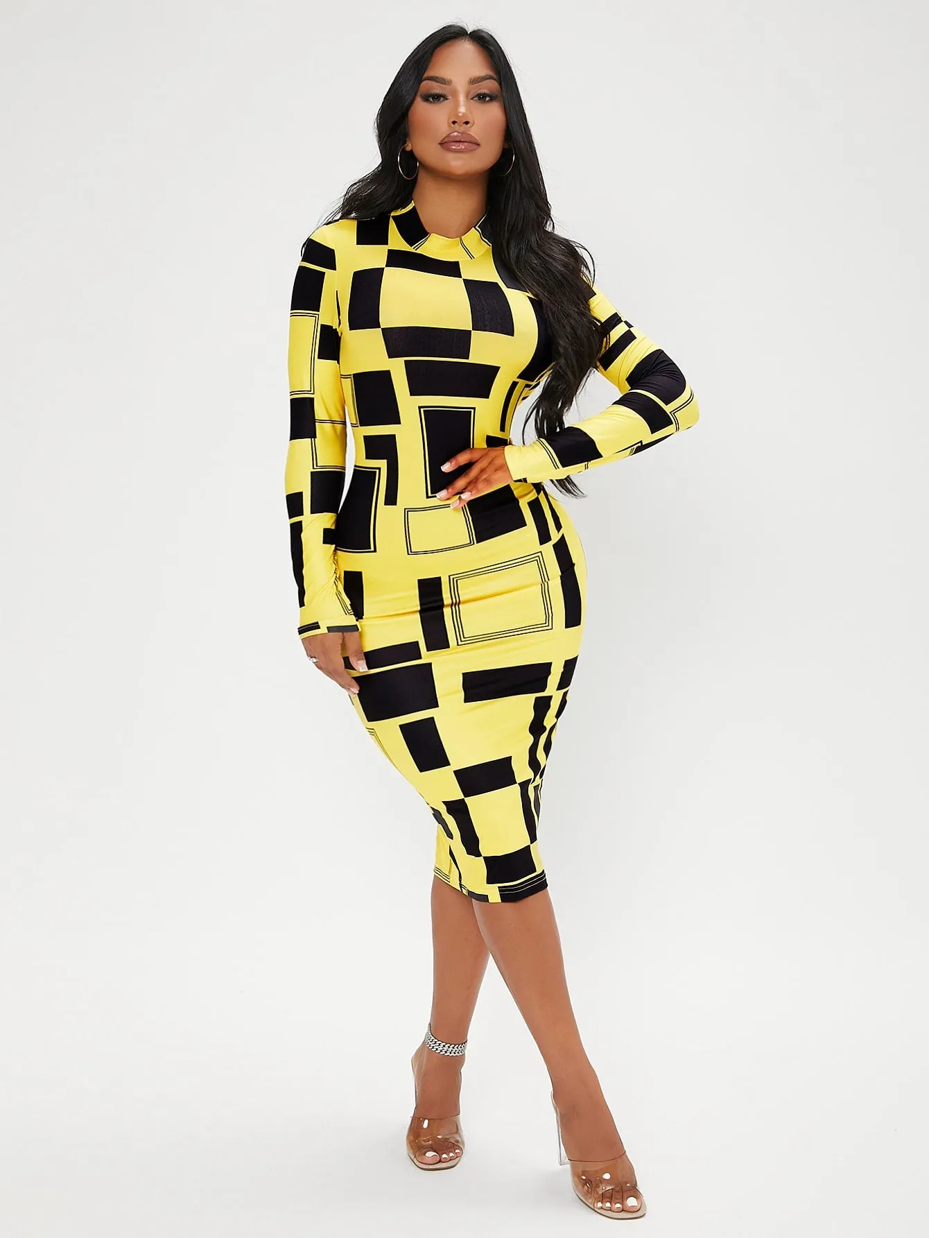 Geo Print Mock Neck Bodycon Dress