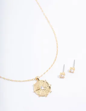 Gold Plated Sun Wheel Necklace & Earring Jewellery Set