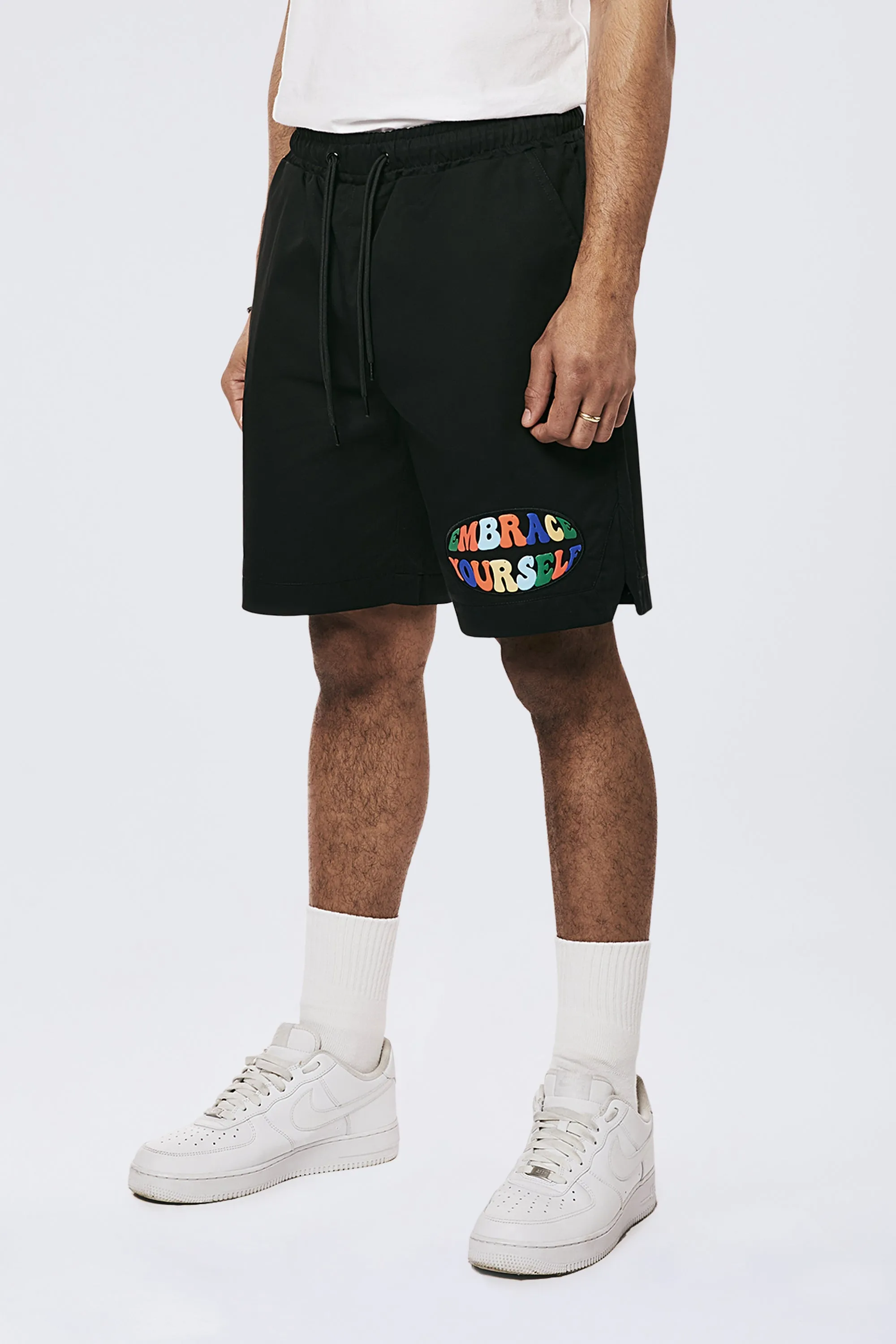 Graphic Heavy Textured Twill Shorts - Black